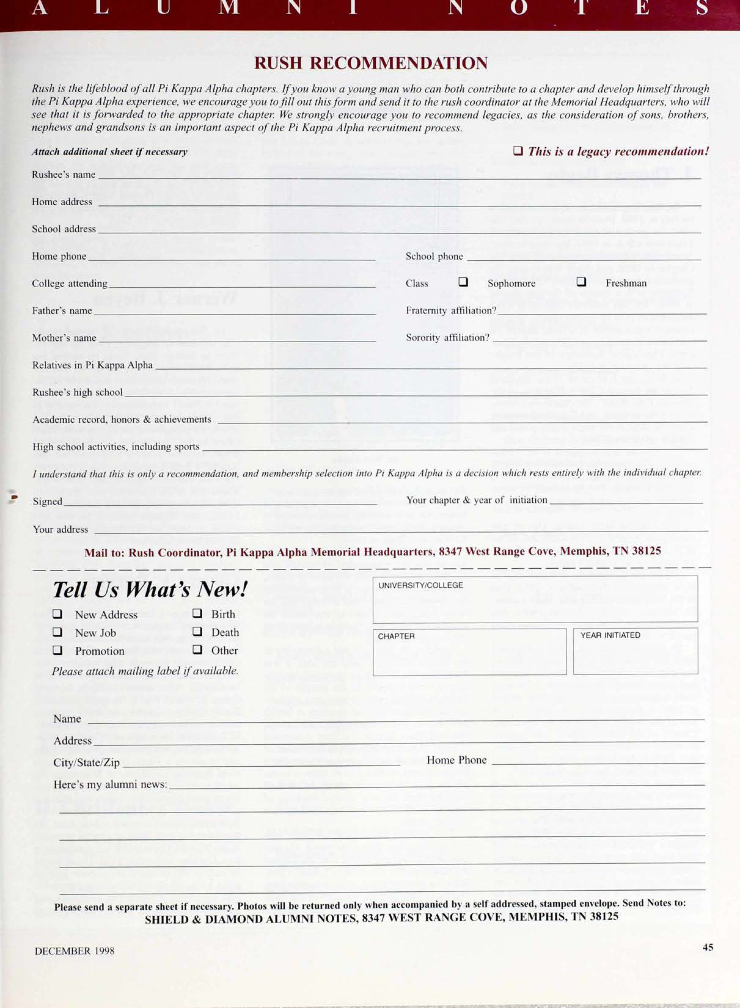 Tell Us What's New! Form, December 1998